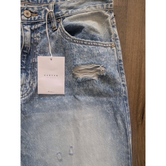 Kancan Jeans 30 Blue Acid Wash Faded Distressed High Rise Baggy Straight Y2K - Picture 8 of 12